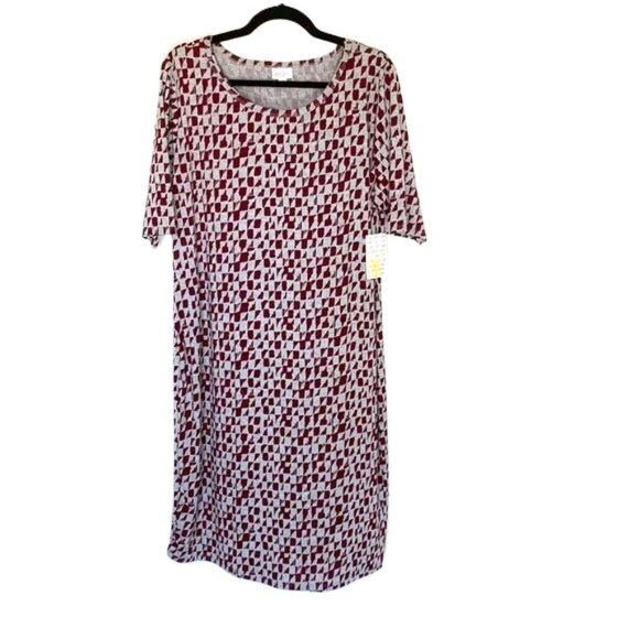 LuLaRoe Julia Sheath Pencil Dress 3XL Bodycon Geometric Burgandy/Red Gray NWT - Picture 4 of 4